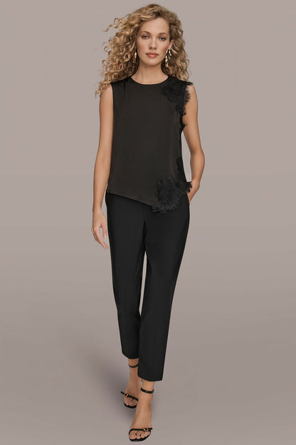 Donna Karan ASYMMETRIC LACE-TRIMMED BLOUSE