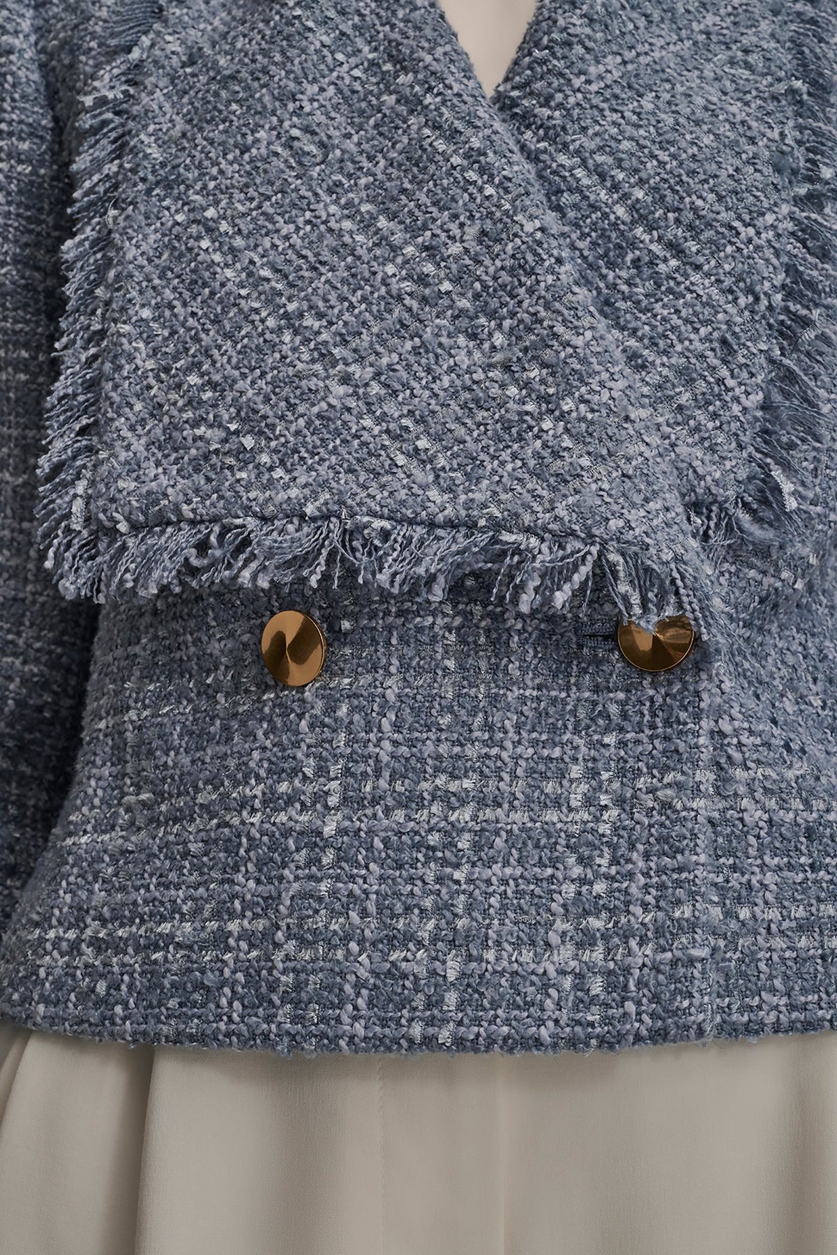 Donna Karan CROPPED DOUBLE-BREASTED FRINGED TWEED JACKET