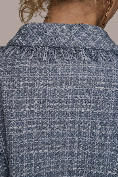 Donna Karan CROPPED DOUBLE-BREASTED FRINGED TWEED JACKET