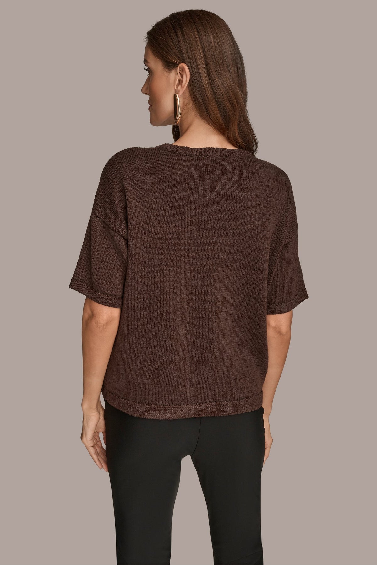 Donna Karan ELBOW-SLEEVE SEQUIN SWEATER