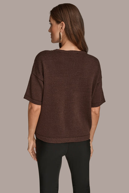Donna Karan ELBOW-SLEEVE SEQUIN SWEATER