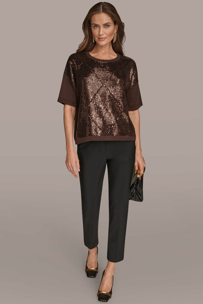 Donna Karan ELBOW-SLEEVE SEQUIN SWEATER