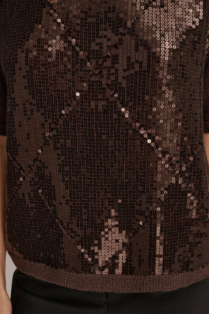 Donna Karan ELBOW-SLEEVE SEQUIN SWEATER