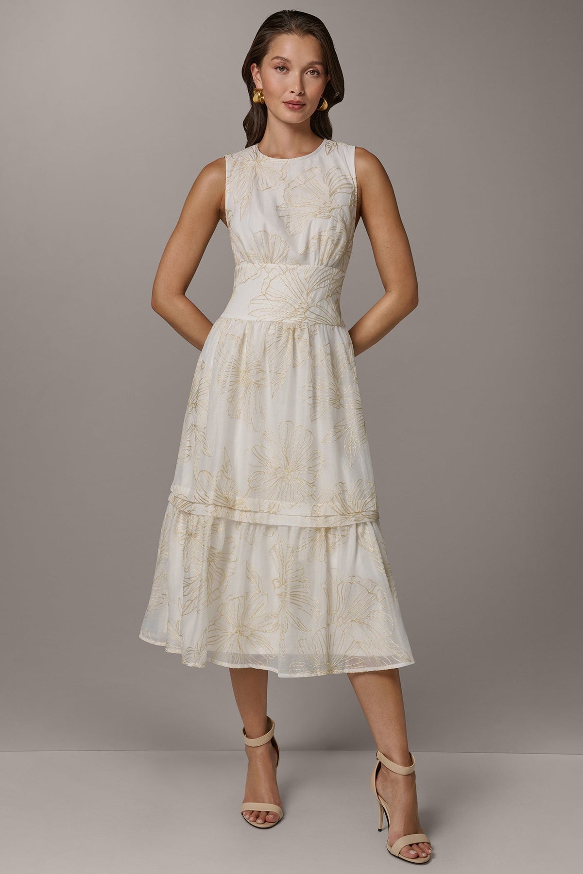 Donna Karan SLEEVELESS CUTOUT MIDI A-LINE DRESS