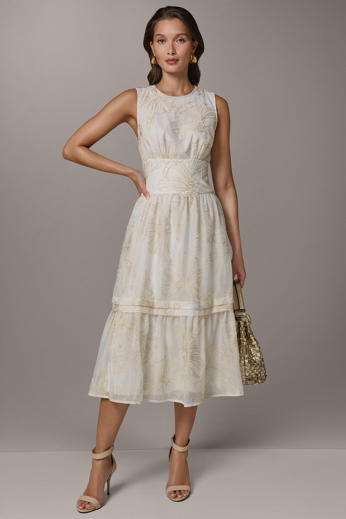 Donna Karan SLEEVELESS CUTOUT MIDI A-LINE DRESS