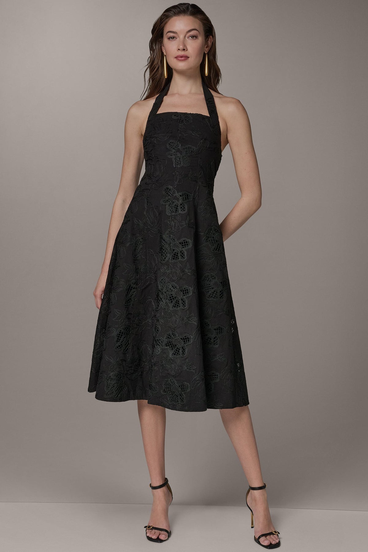 Donna Karan SLEEVELESS SWEETHEART MIDI HALTER DRESS