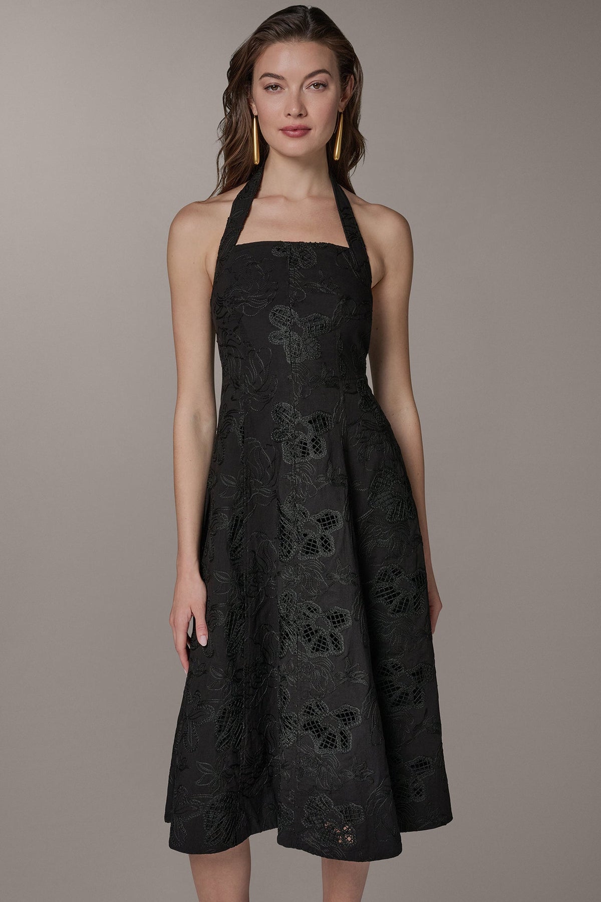 Donna Karan SLEEVELESS SWEETHEART MIDI HALTER DRESS