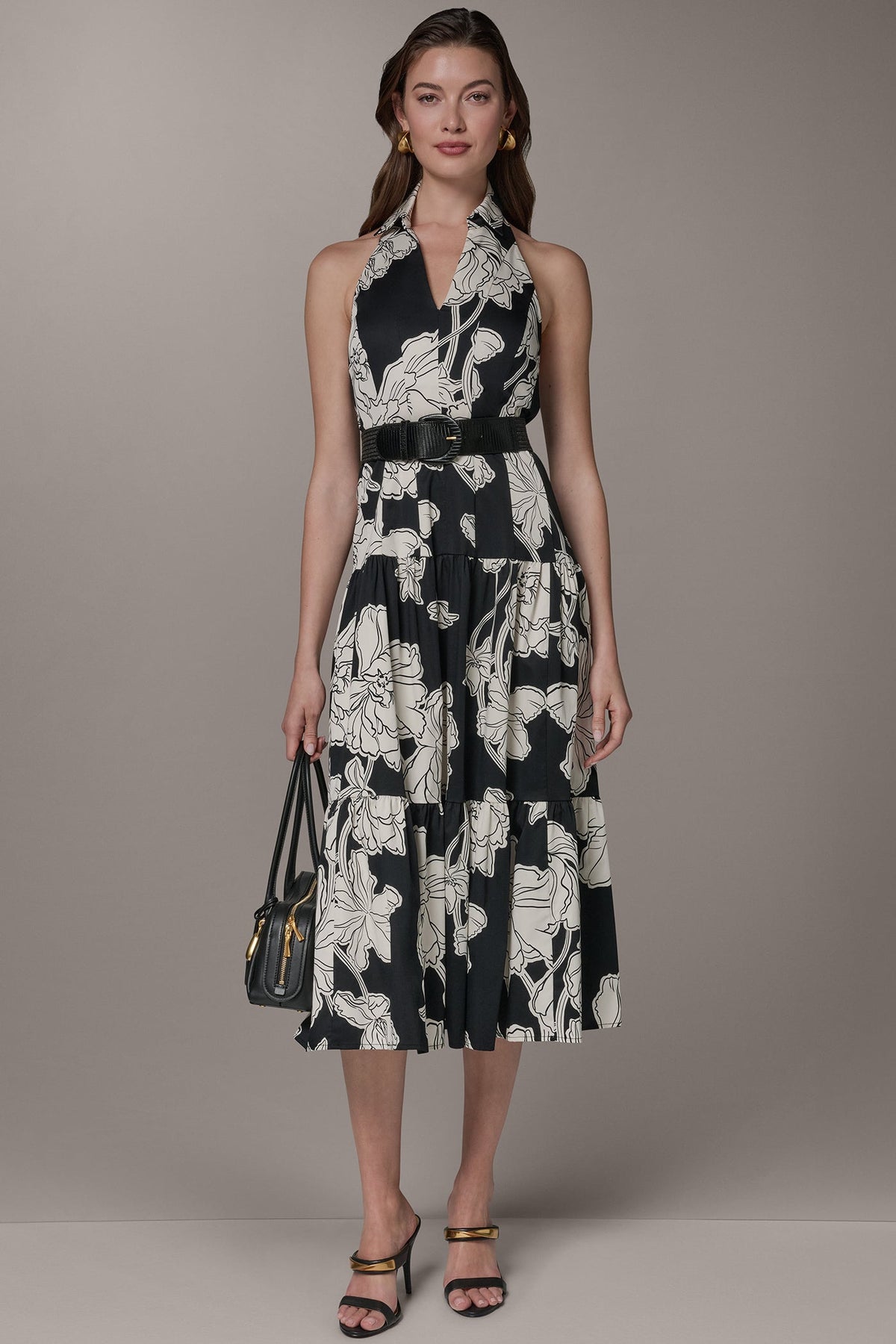 Donna Karan SLEEVELESS MIDI HALTER SHIRT DRESS