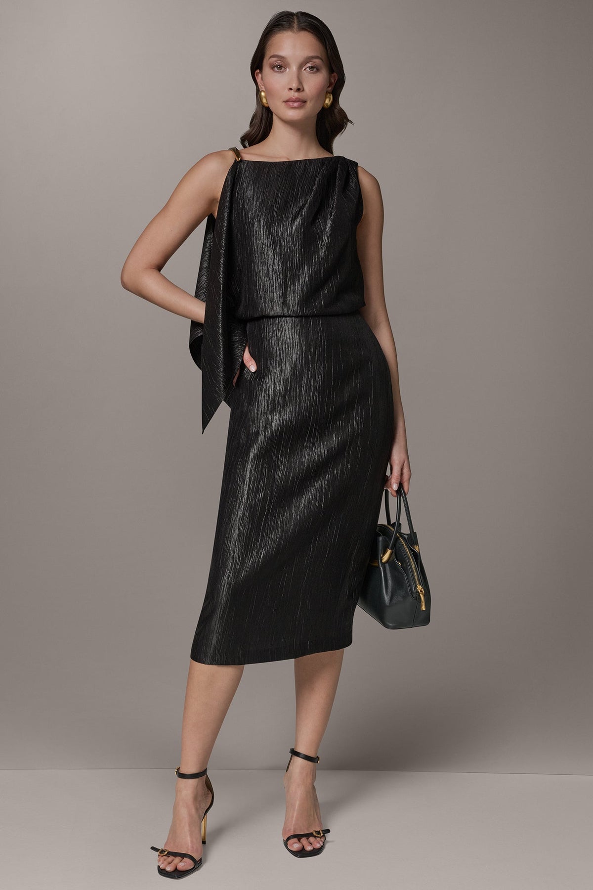 Donna Karan SLEEVELESS ASYMMETRIC MIDI DRESS