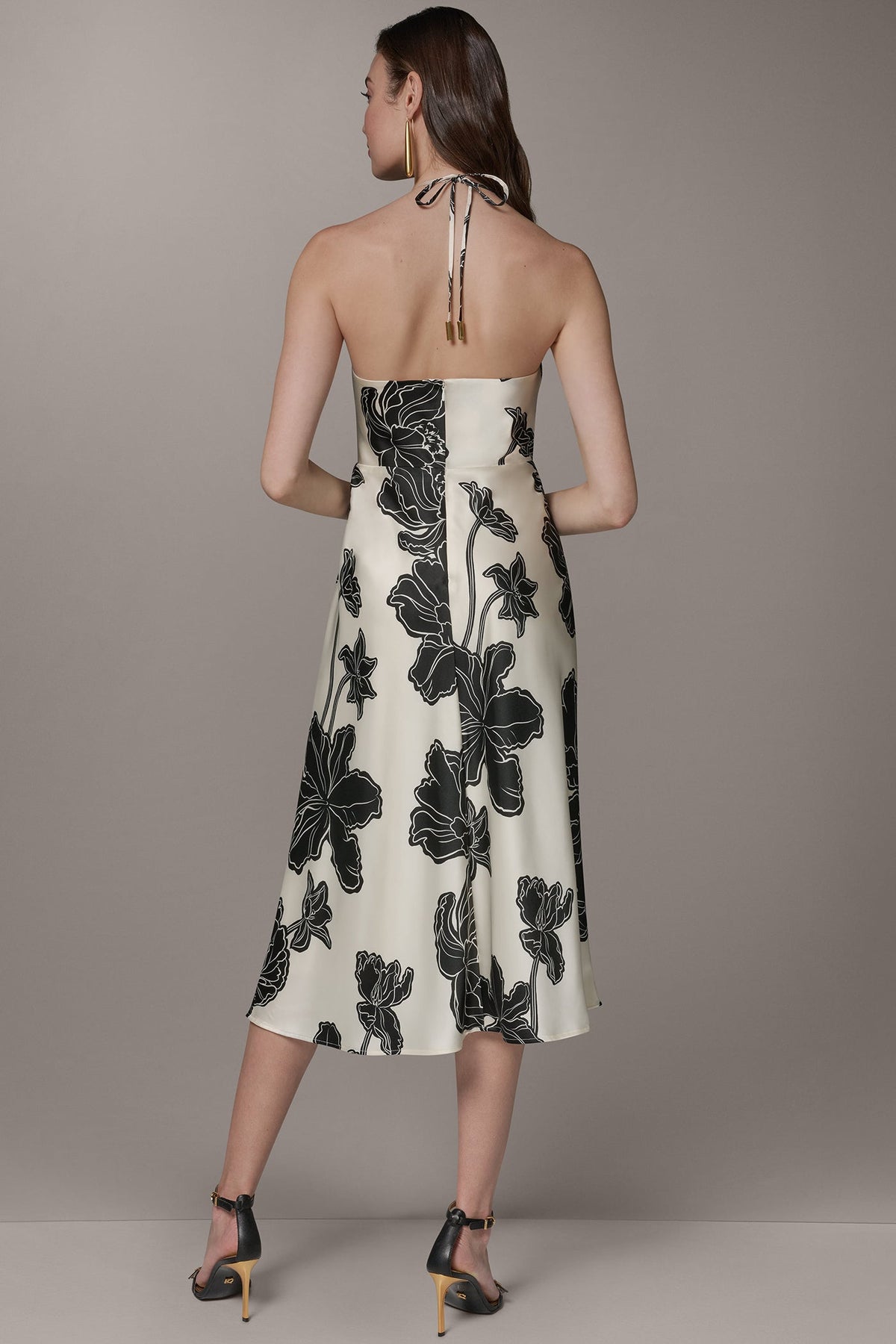 Donna Karan SLEEVELESS FLORAL MIDI HALTER DRESS