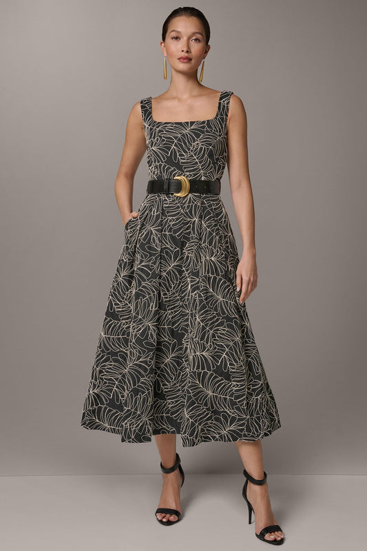 Donna Karan SLEEVELESS PLEATED MIDI A-LINE DRESS