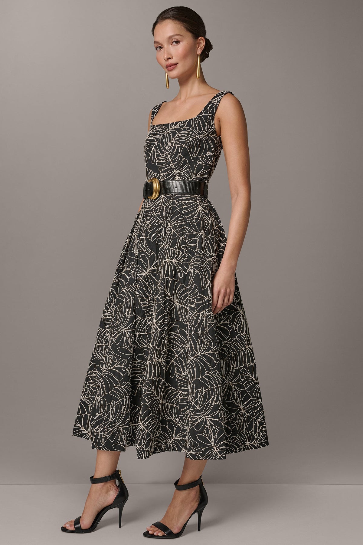 Donna Karan SLEEVELESS PLEATED MIDI A-LINE DRESS