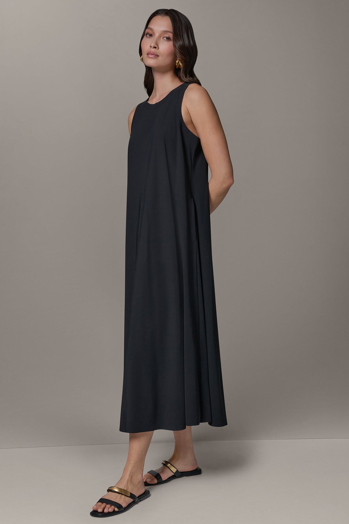 Donna Karan SLEEVELESS MIDI TRAPEZE DRESS