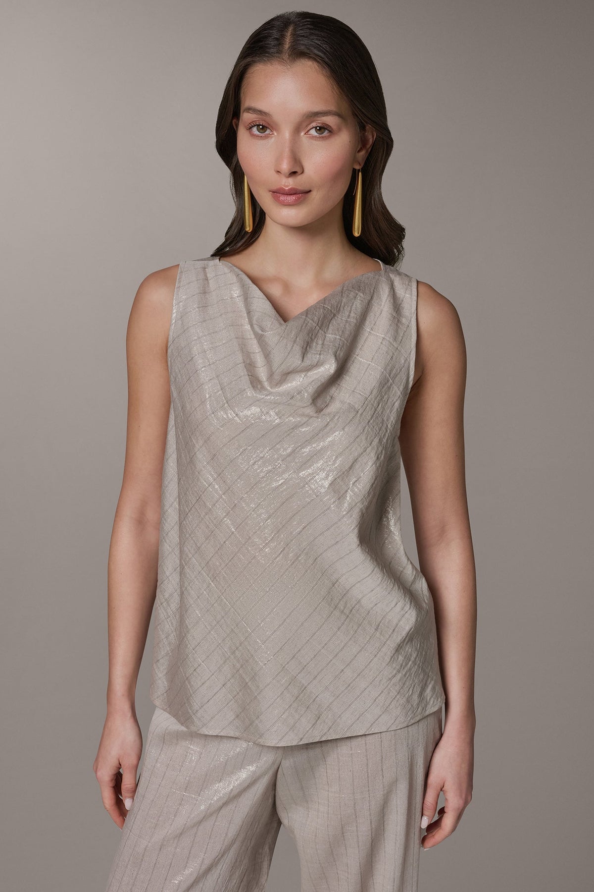 Donna Karan SLEEVELESS METALLIC PINSTRIPE TOP