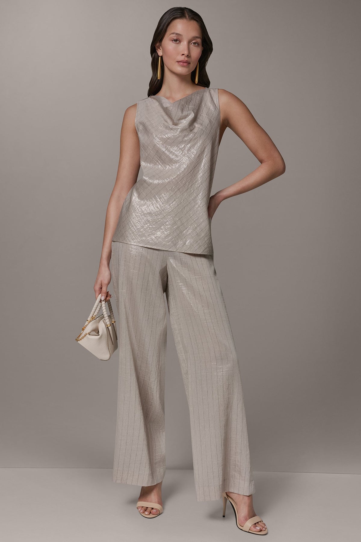 Donna Karan SLEEVELESS METALLIC PINSTRIPE TOP