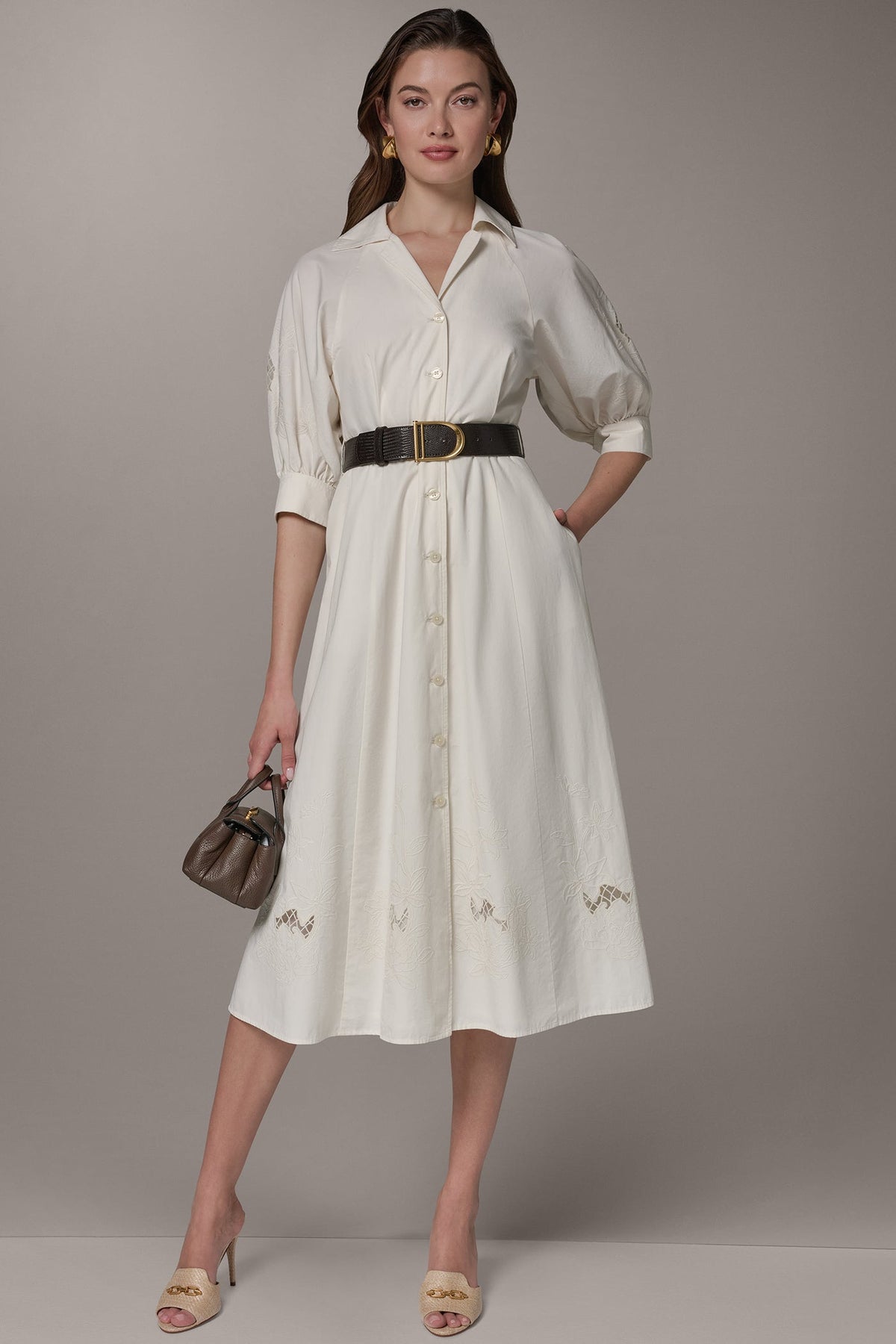 Donna Karan PUFF SLEEVE MIDI SHIRT DRESS
