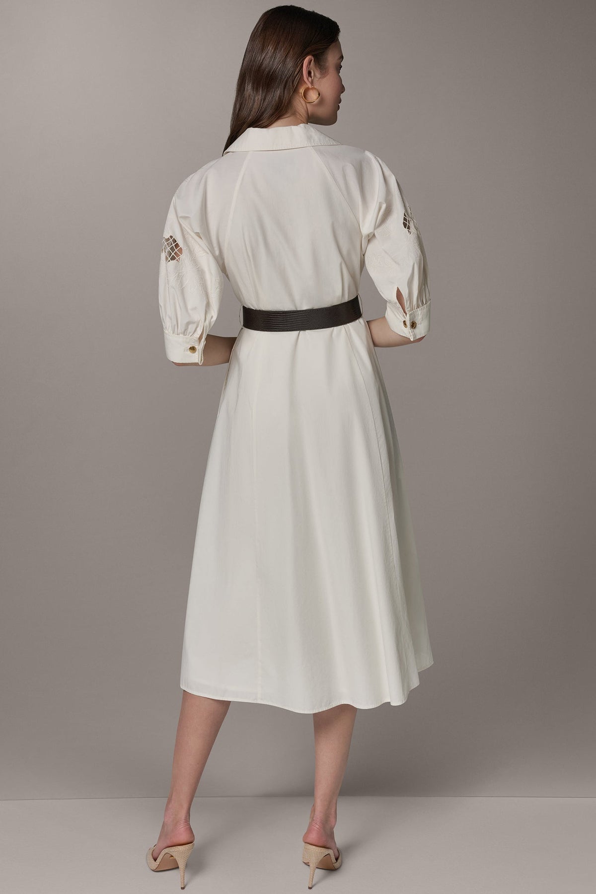Donna Karan PUFF SLEEVE MIDI SHIRT DRESS