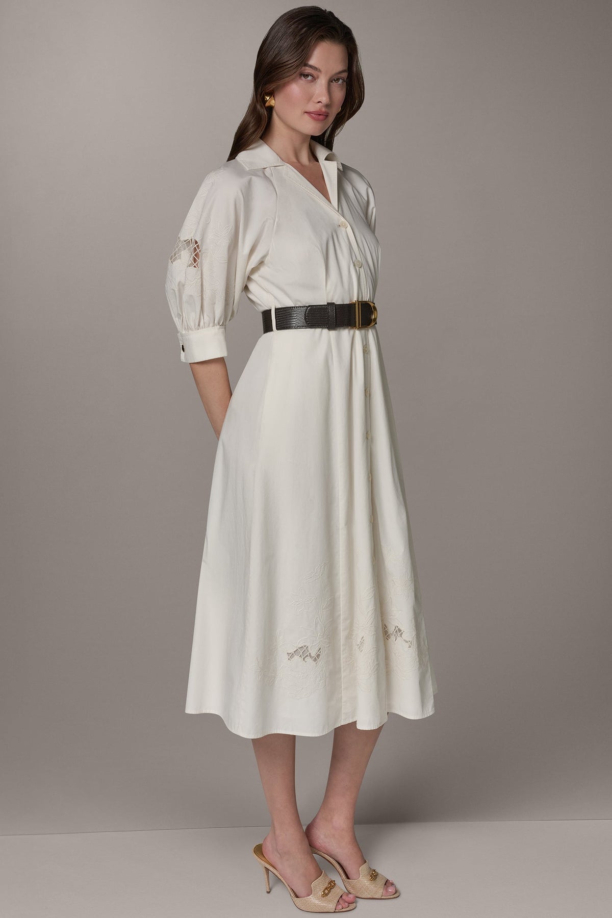 Donna Karan PUFF SLEEVE MIDI SHIRT DRESS