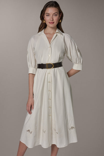 Donna Karan PUFF SLEEVE MIDI SHIRT DRESS