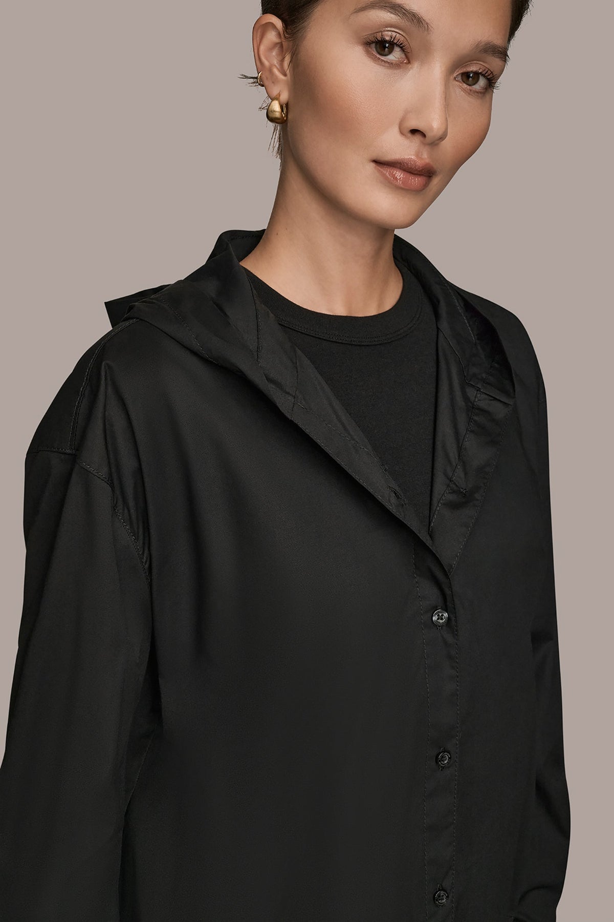Donna Karan HOODED BUTTON-DOWN SHIRT