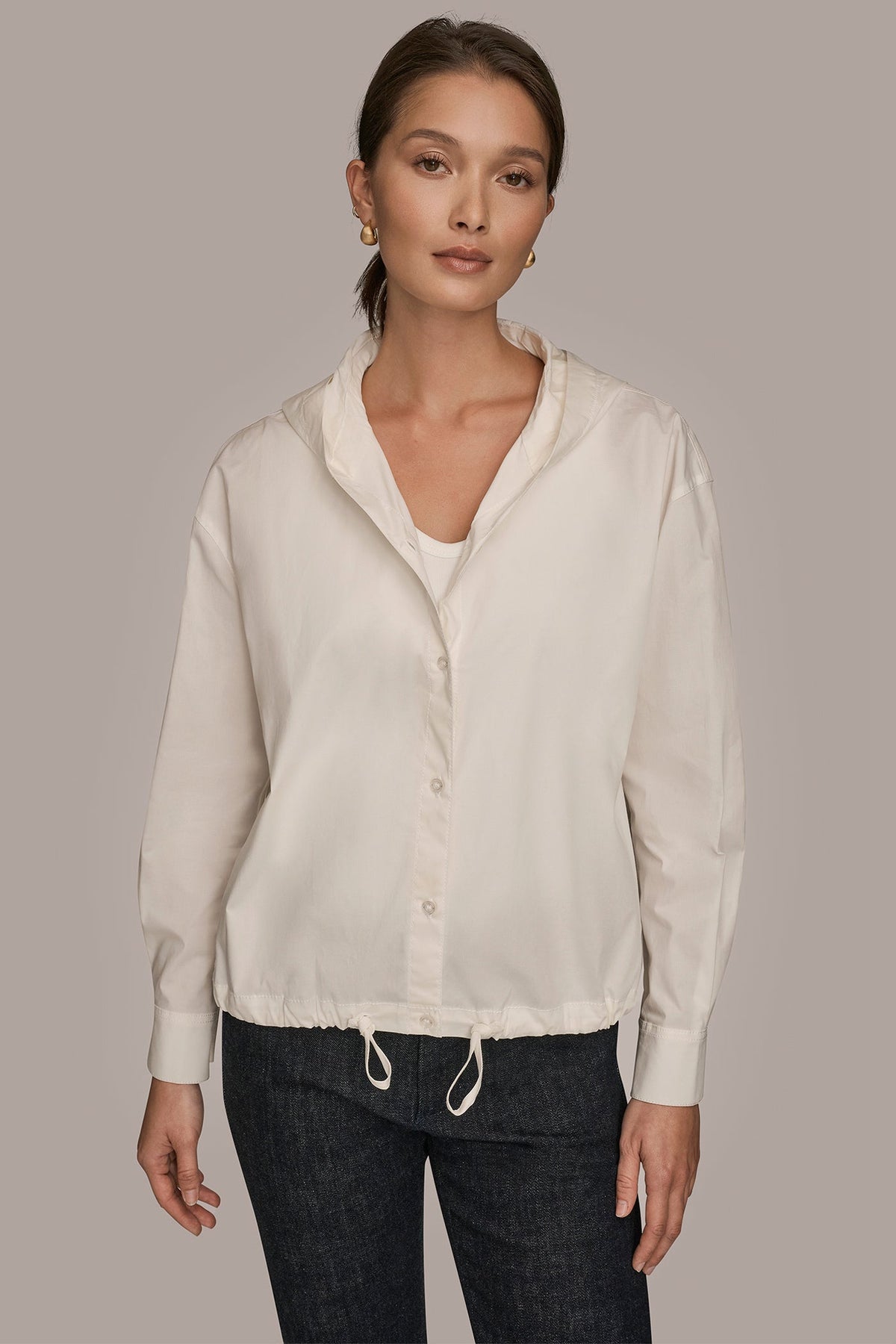 Donna Karan HOODED BUTTON-DOWN SHIRT