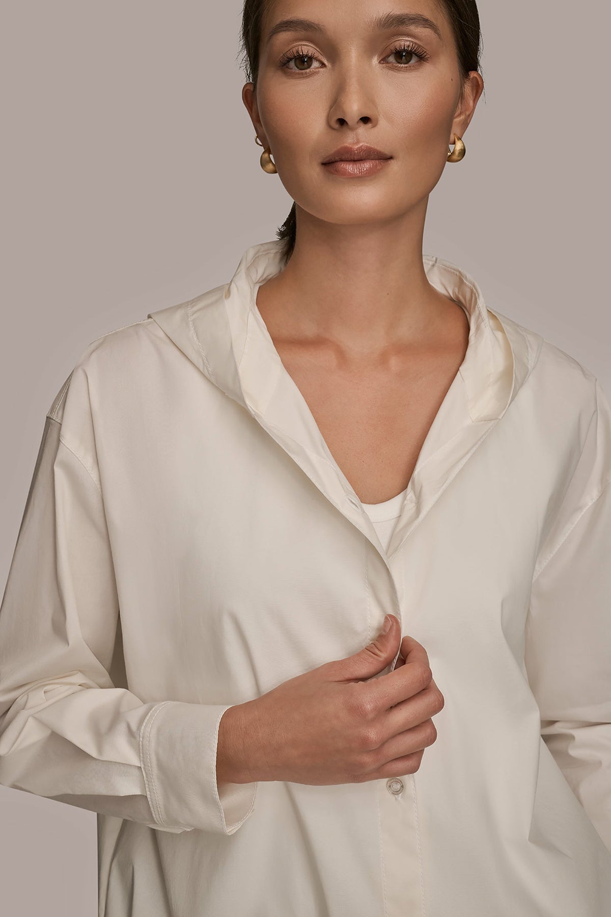 Donna Karan HOODED BUTTON-DOWN SHIRT