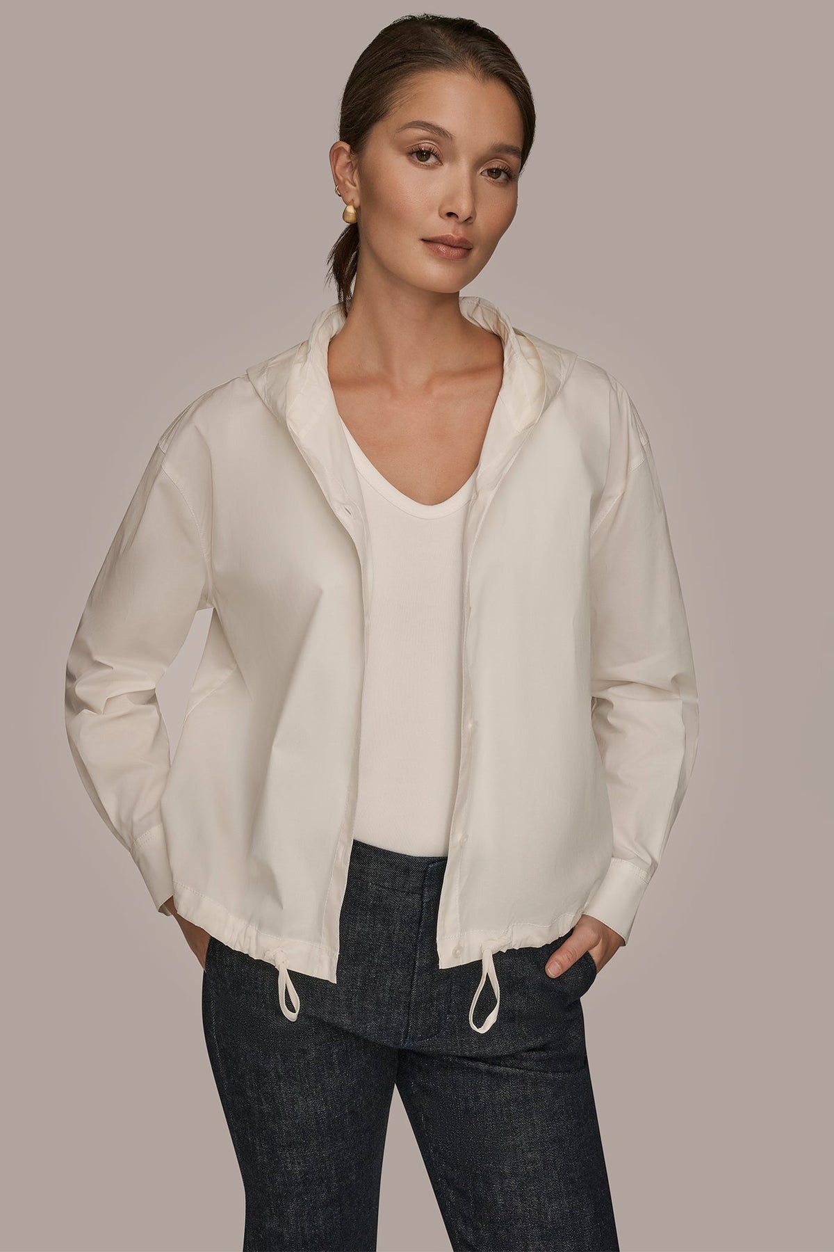 Donna Karan HOODED BUTTON-DOWN SHIRT