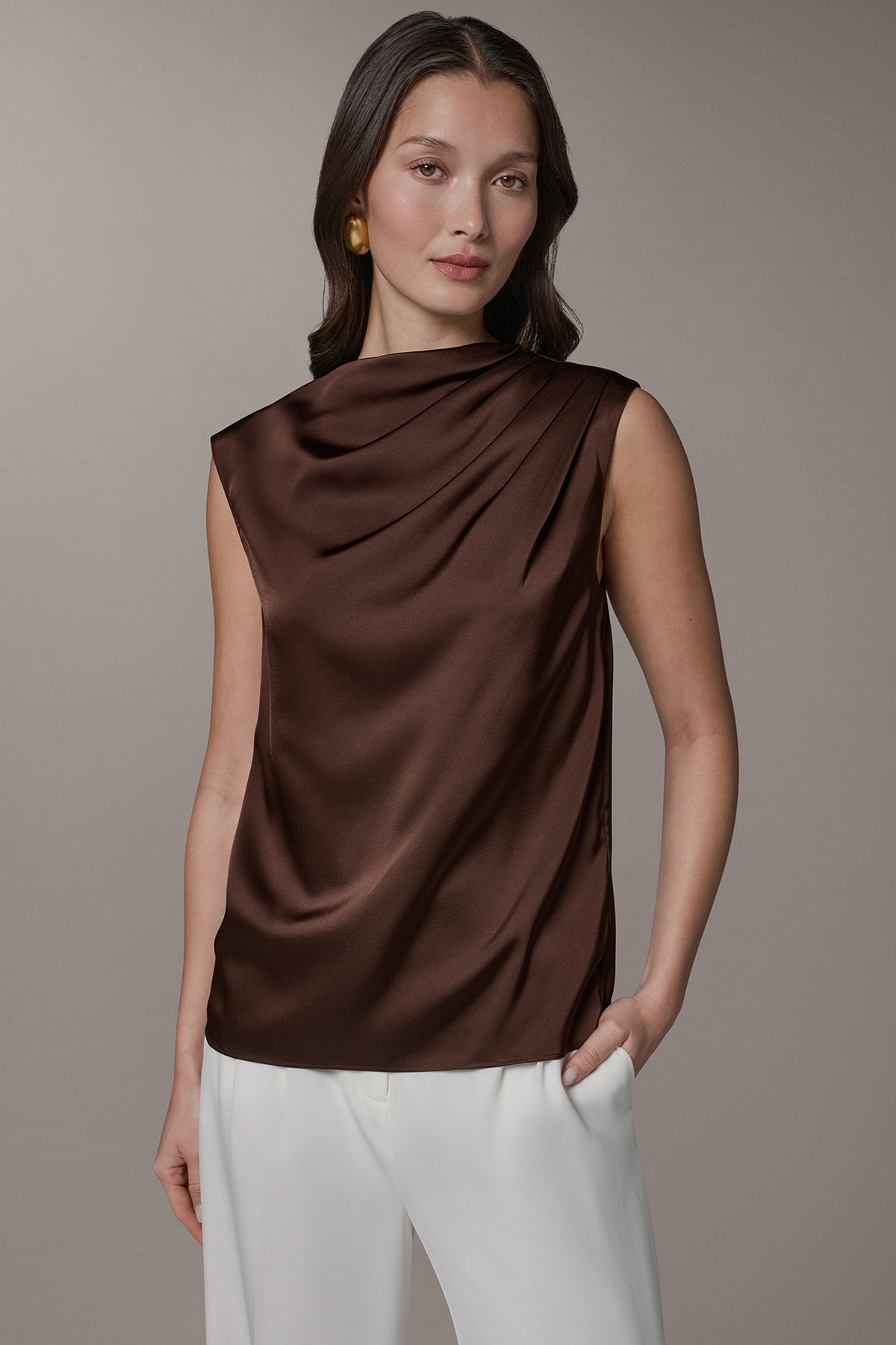 Donna Karan PLEATED SHOULDER BLOUSE
