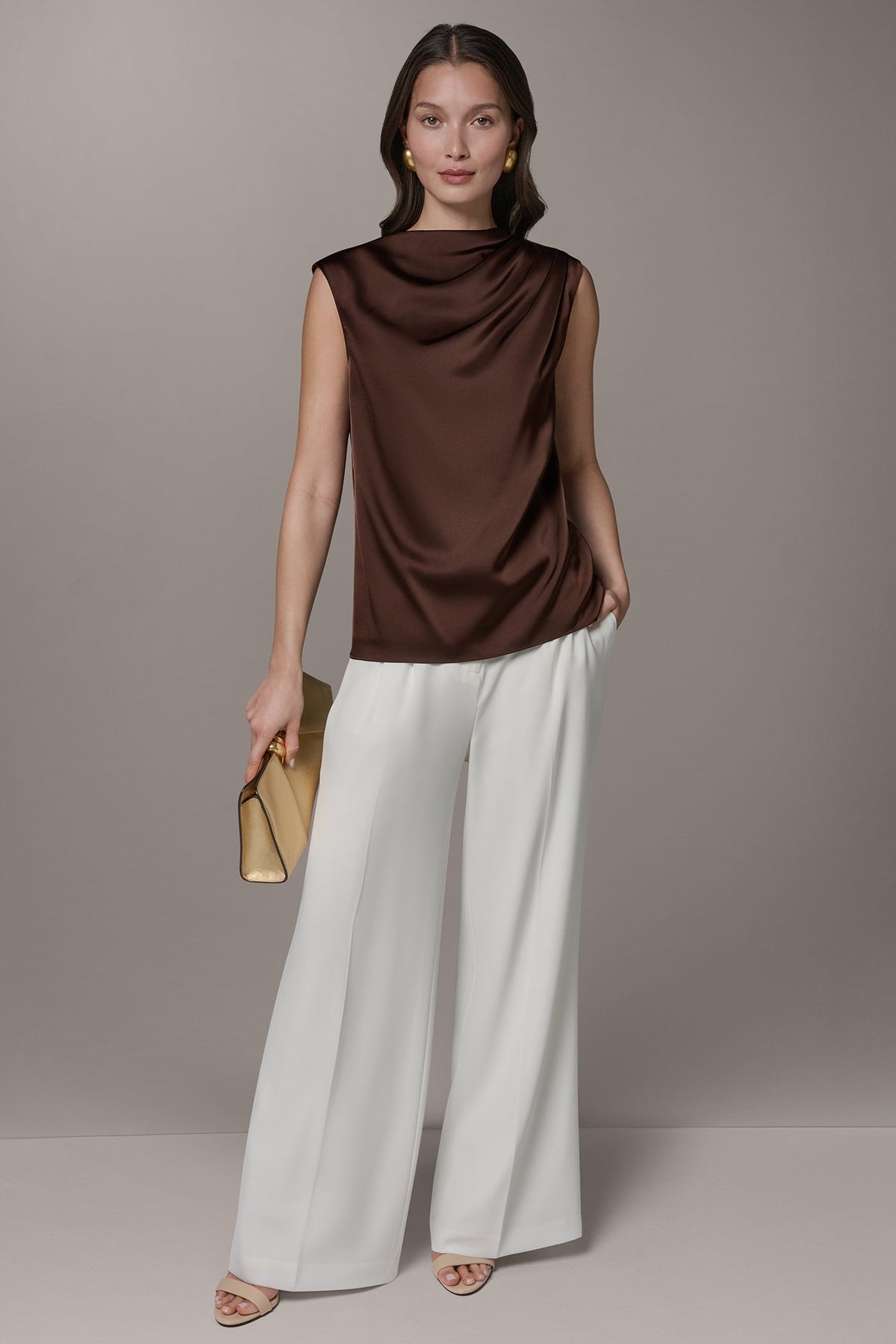 Donna Karan PLEATED SHOULDER BLOUSE