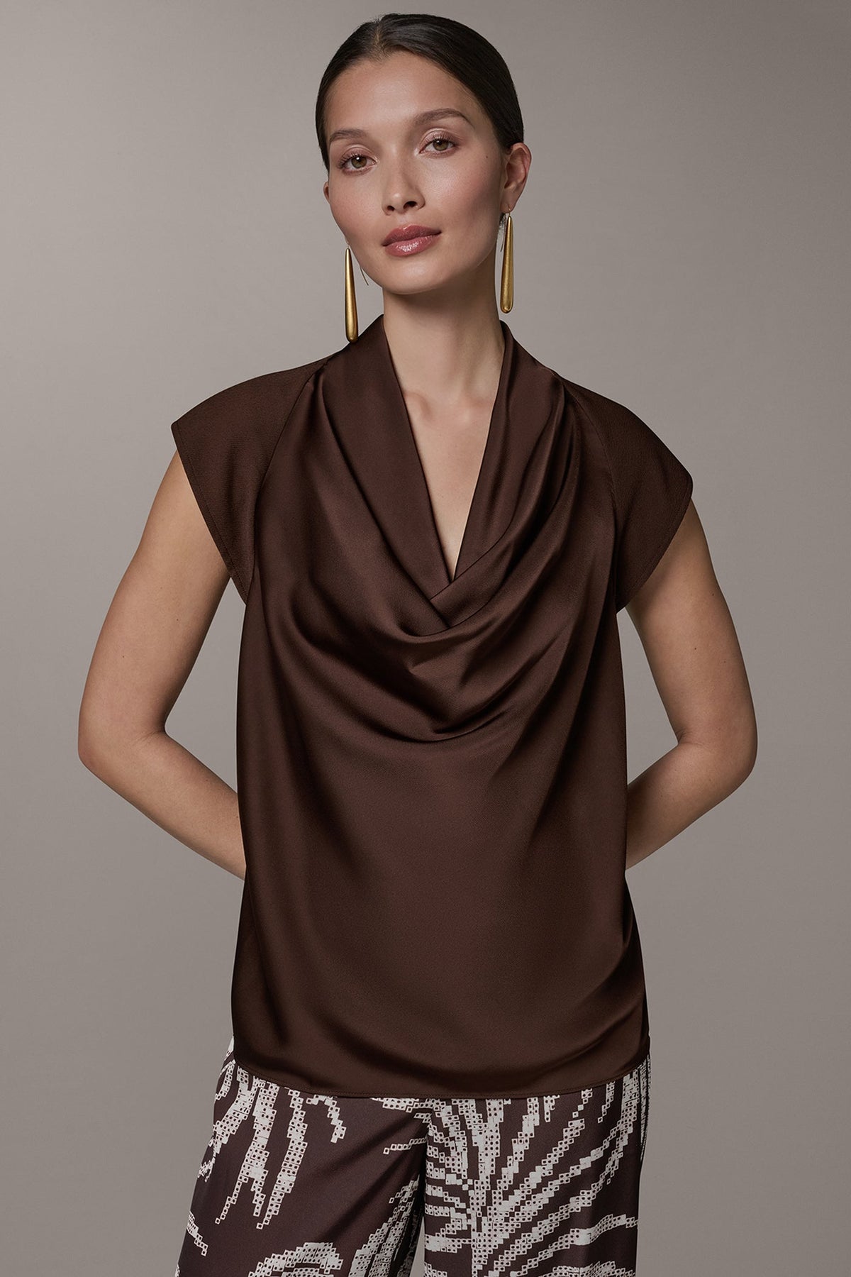 Donna Karan CAP SLEEVE MIXED MEDIA TOP