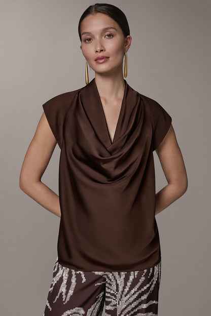 Donna Karan CAP SLEEVE MIXED MEDIA TOP