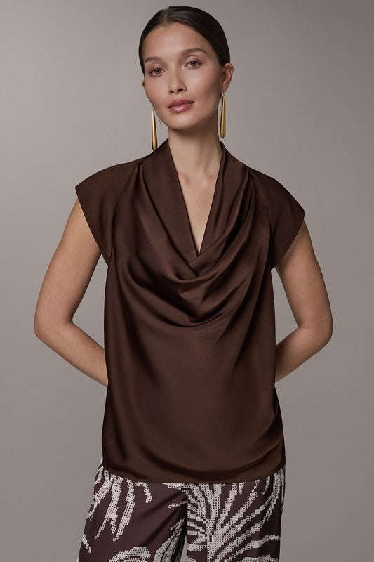 Donna Karan CAP SLEEVE MIXED MEDIA TOP