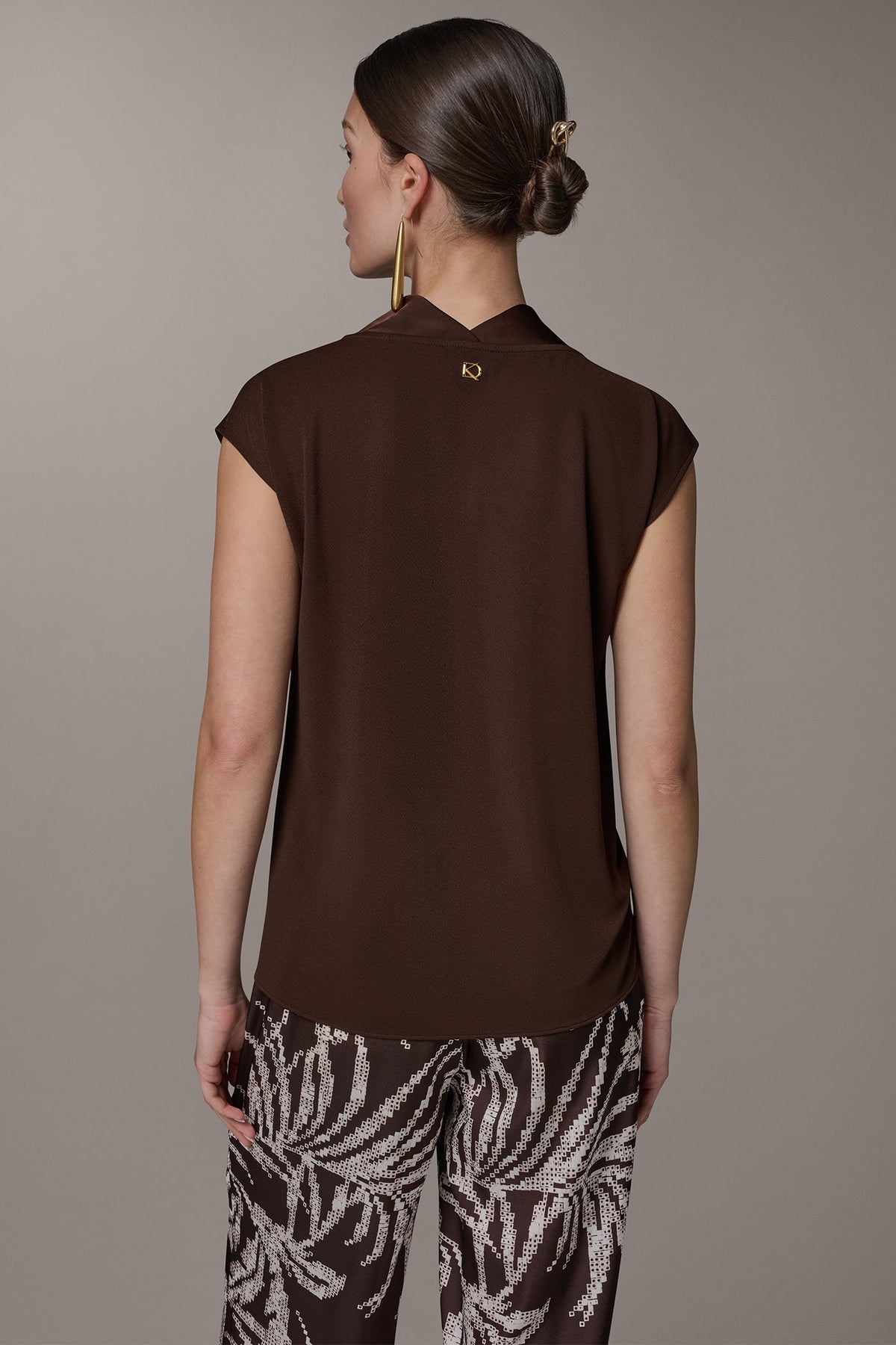 Donna Karan CAP SLEEVE MIXED MEDIA TOP