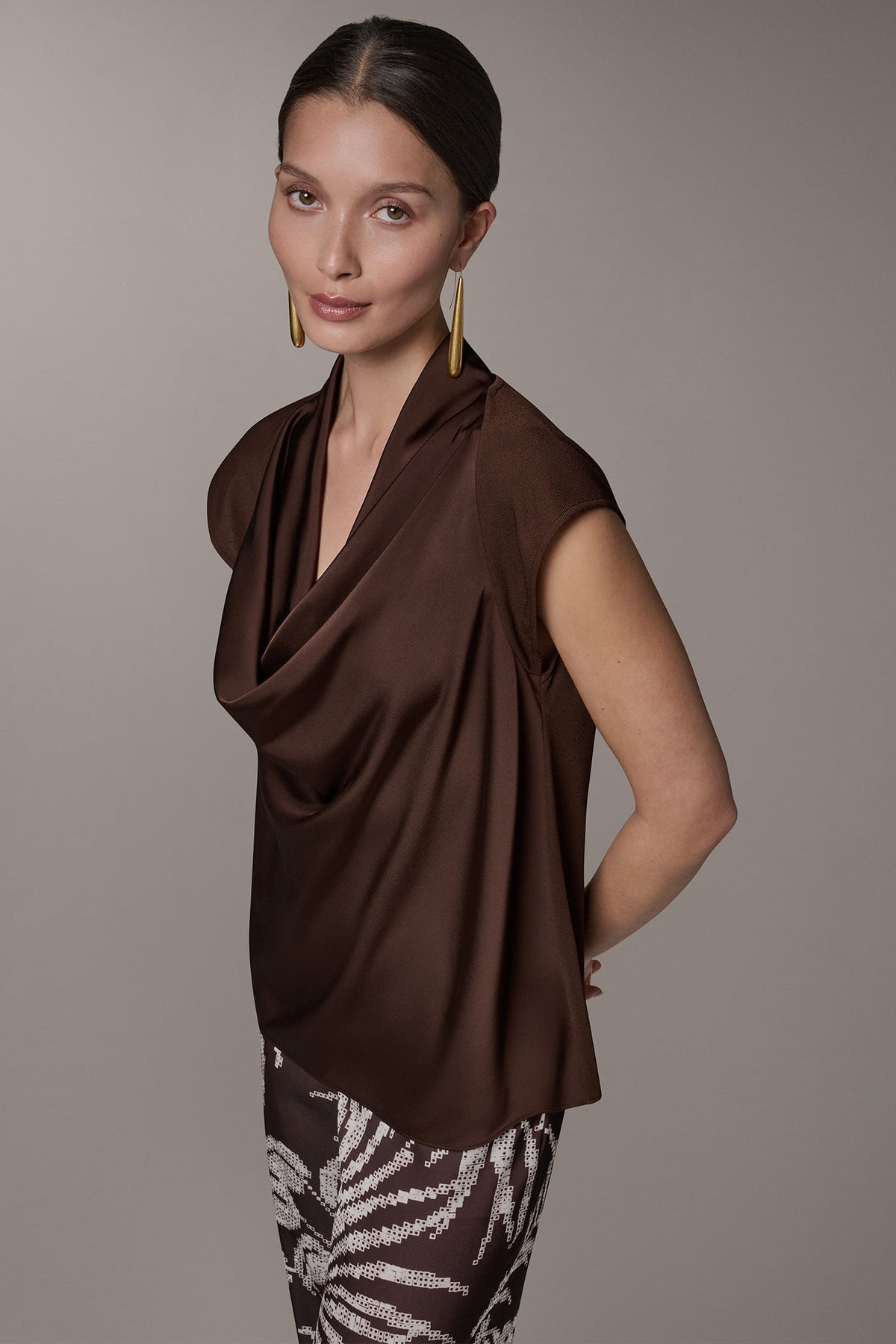 Donna Karan CAP SLEEVE MIXED MEDIA TOP