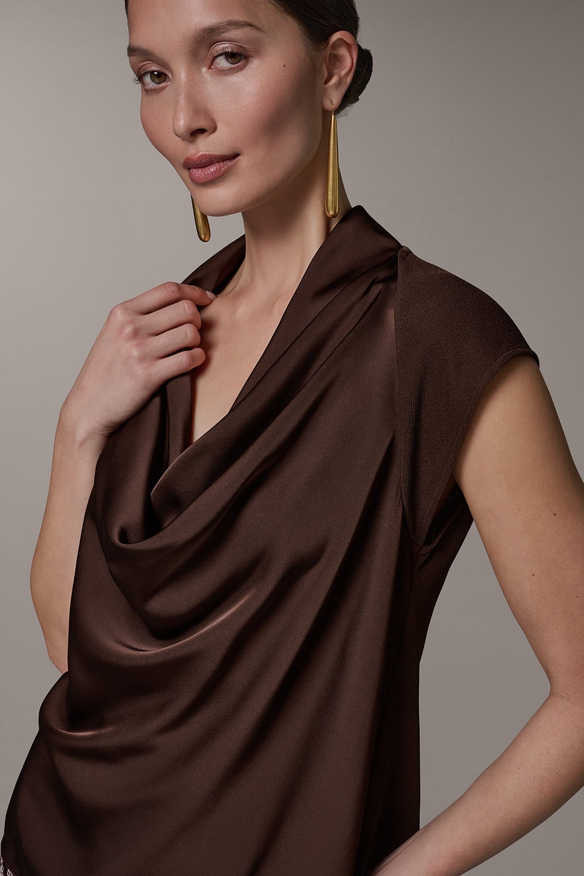 Donna Karan CAP SLEEVE MIXED MEDIA TOP