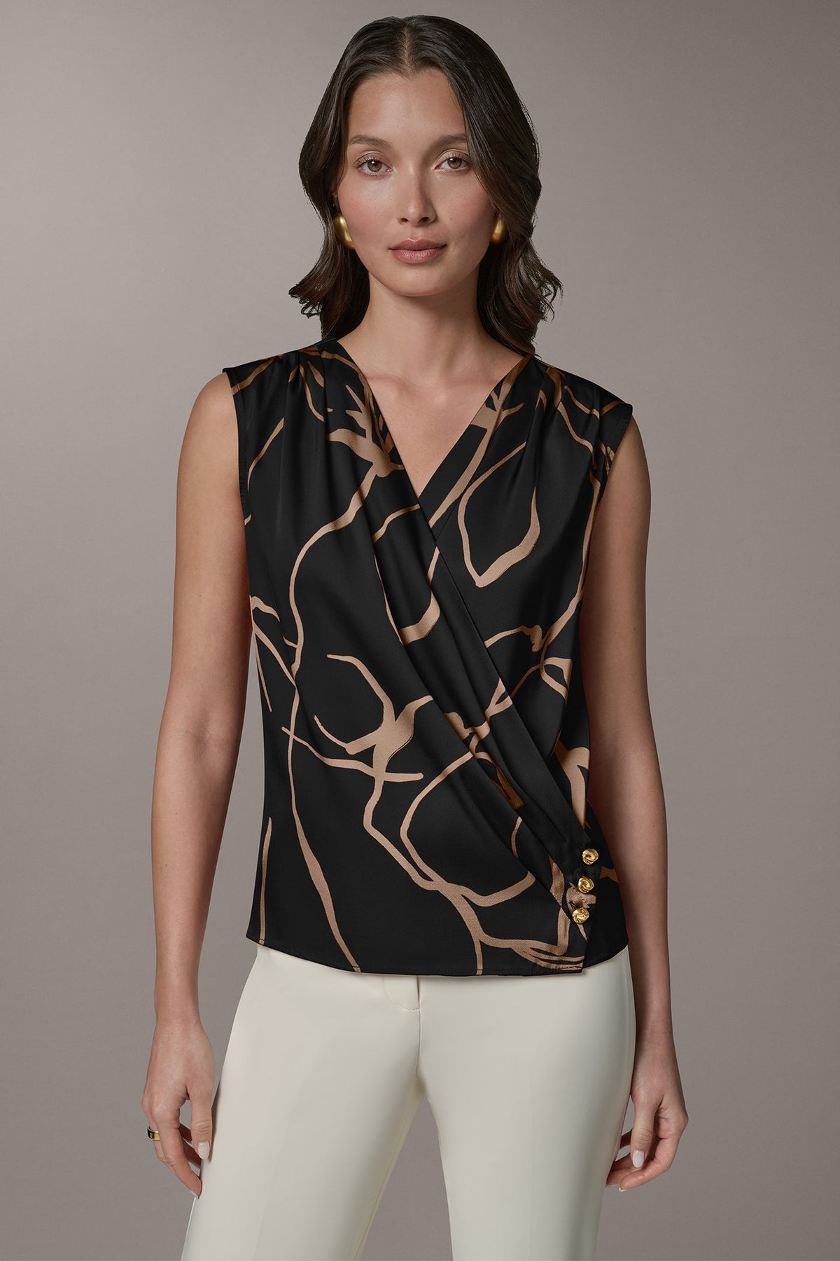 Donna Karan SLEEVELESS WRAP EFFECT PRINT BLOUSE
