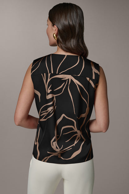 Donna Karan SLEEVELESS WRAP EFFECT PRINT BLOUSE