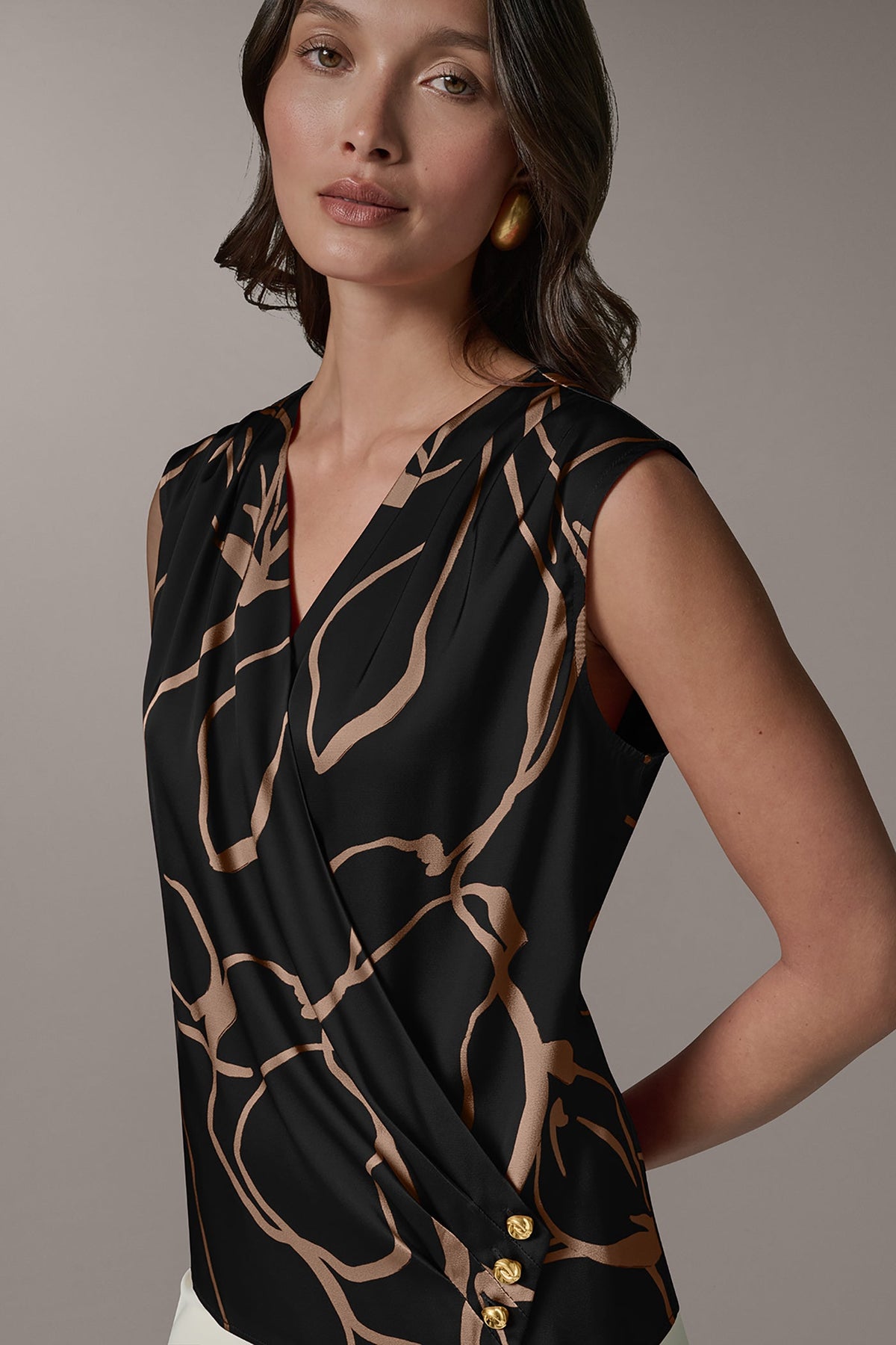 Donna Karan SLEEVELESS WRAP EFFECT PRINT BLOUSE