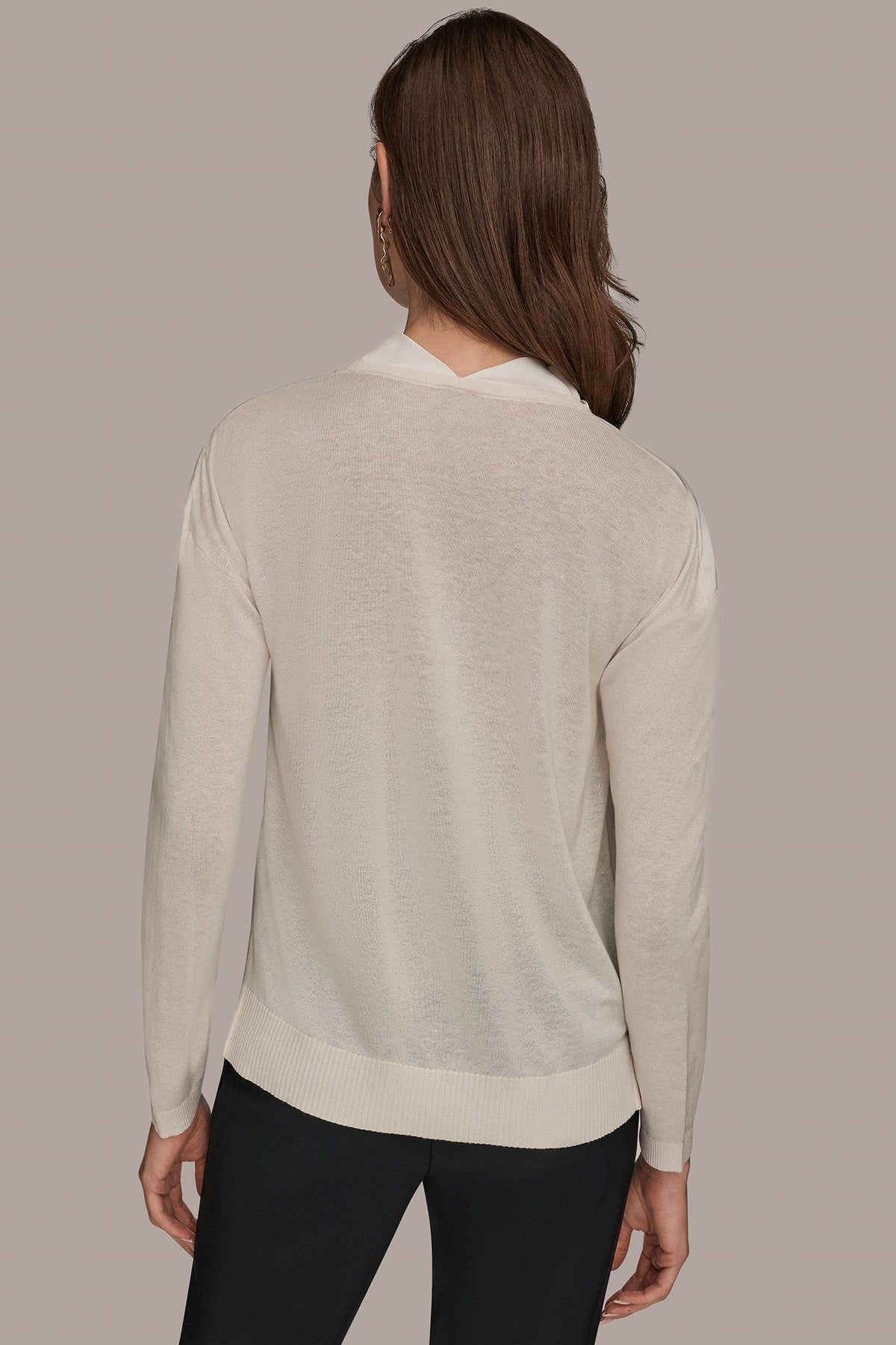 Donna Karan LONG SLEEVE COWL-NECK MIXED-MEDIA SWEATER