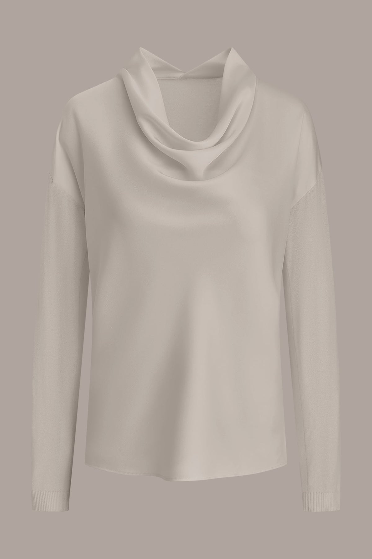 Donna Karan LONG SLEEVE COWL-NECK MIXED-MEDIA SWEATER