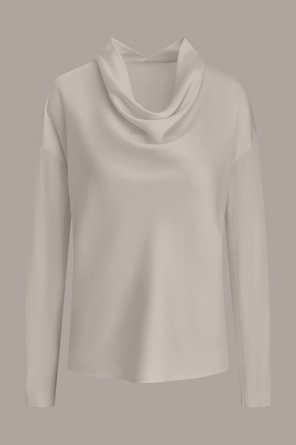 Donna Karan LONG SLEEVE COWL-NECK MIXED-MEDIA SWEATER