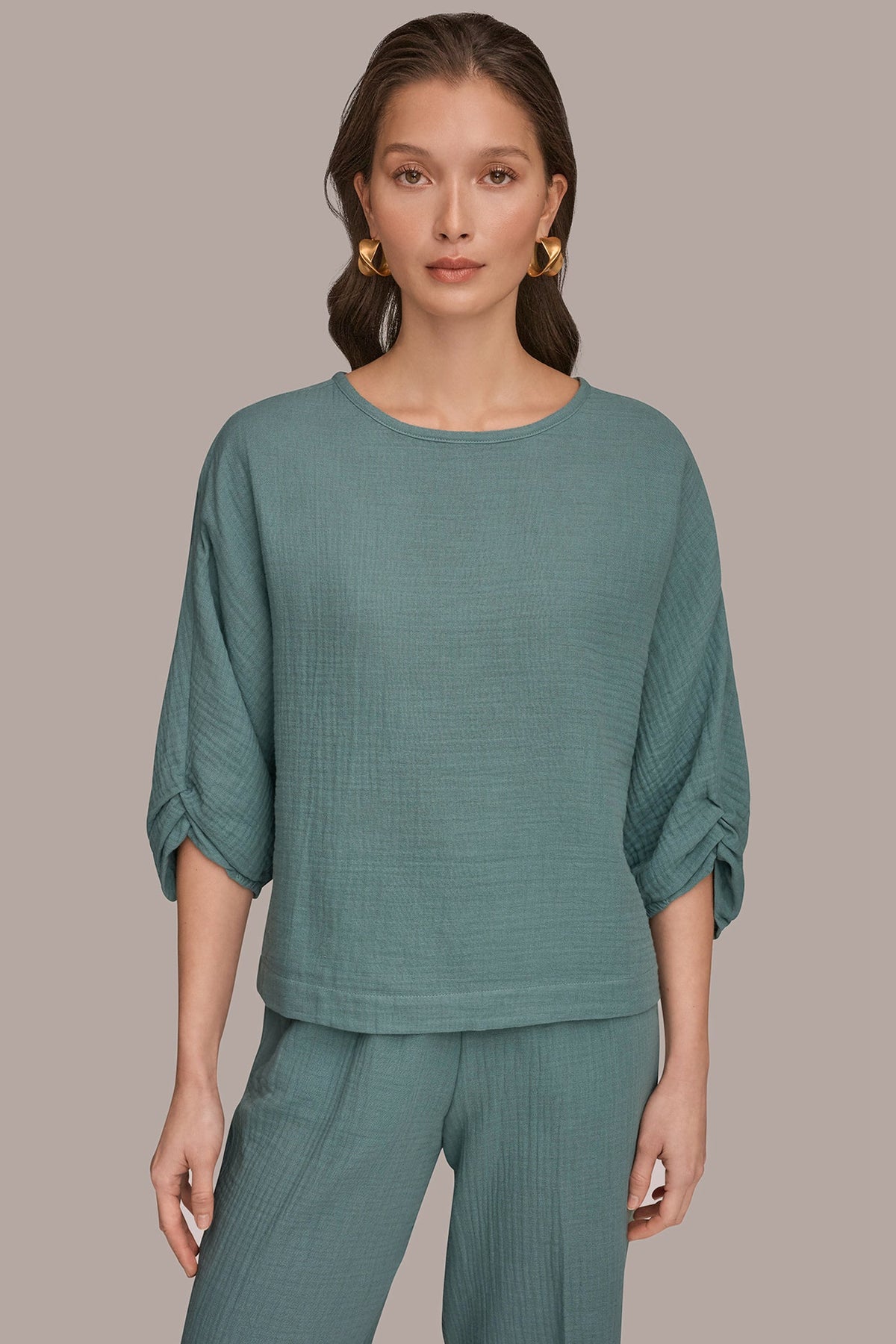 Donna Karan 3/4 SLEEVE TWIST CUFF BLOUSE