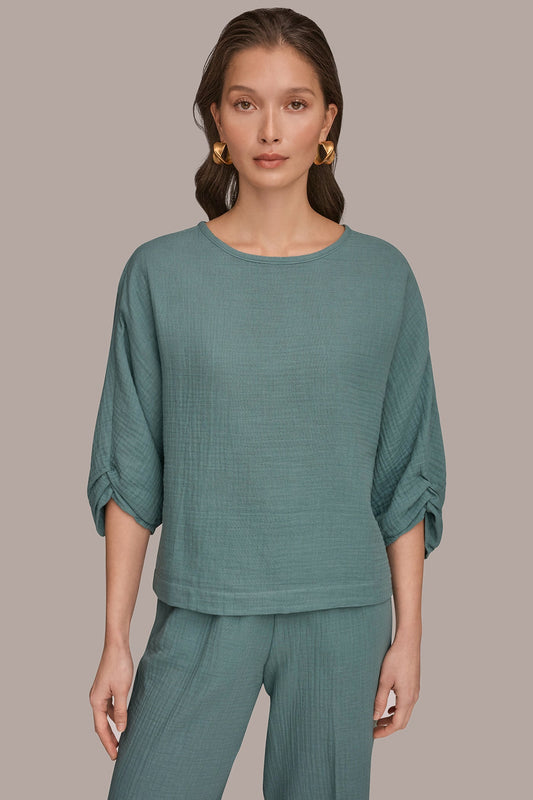 Donna Karan 3/4 SLEEVE TWIST CUFF BLOUSE