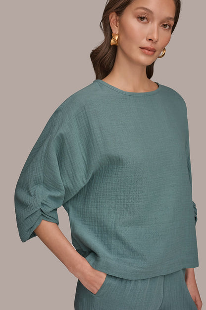 Donna Karan 3/4 SLEEVE TWIST CUFF BLOUSE