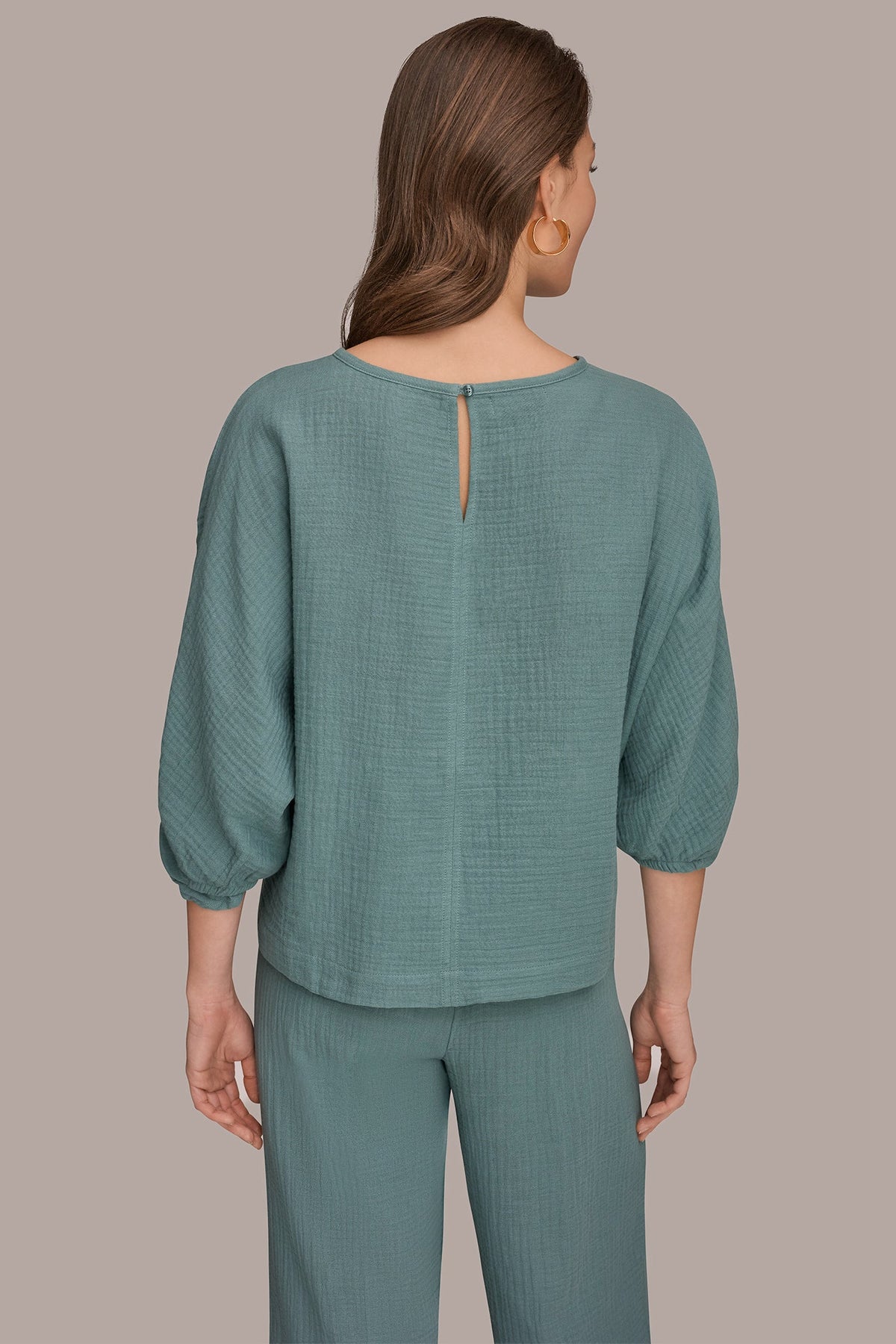 Donna Karan 3/4 SLEEVE TWIST CUFF BLOUSE