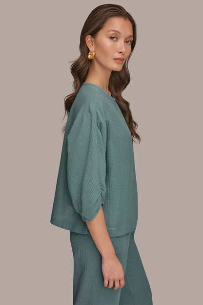 Donna Karan 3/4 SLEEVE TWIST CUFF BLOUSE