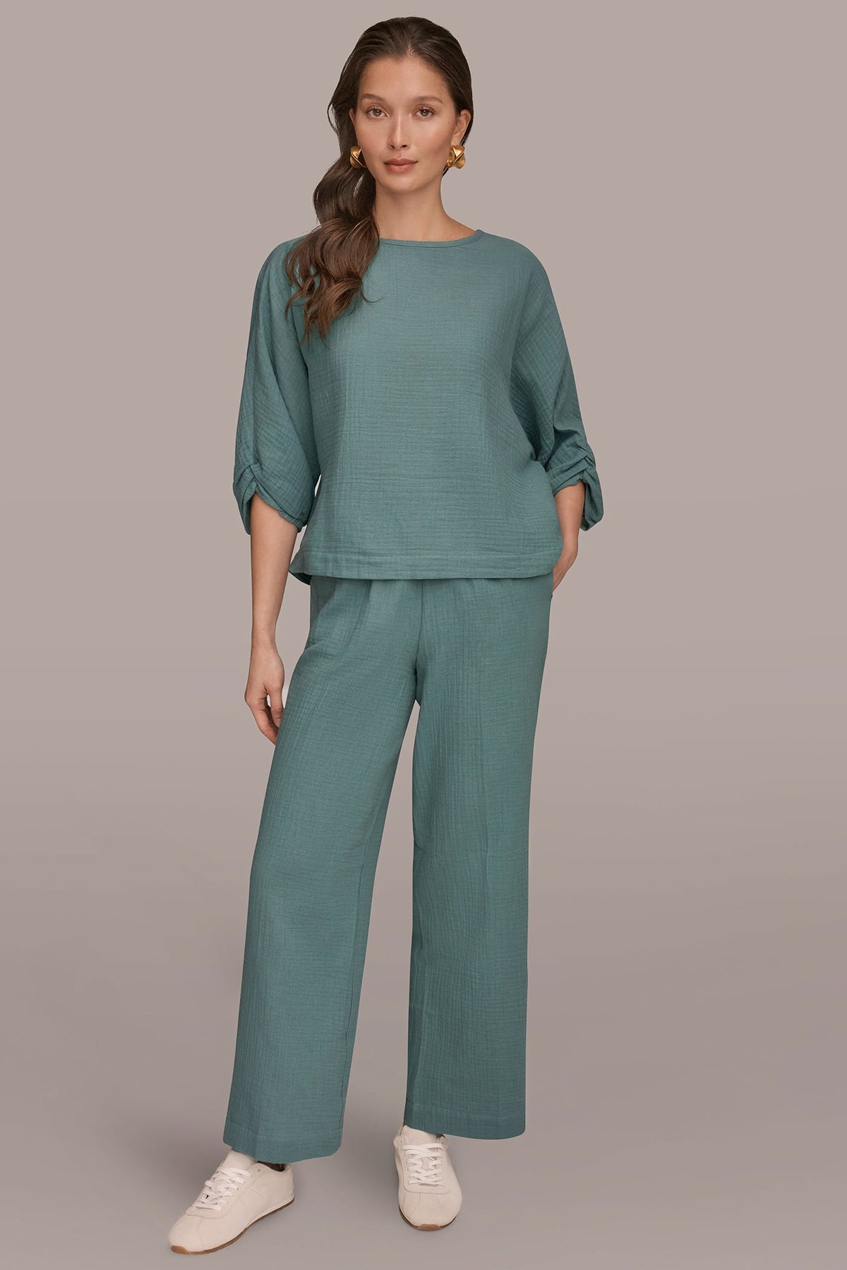 Donna Karan 3/4 SLEEVE TWIST CUFF BLOUSE
