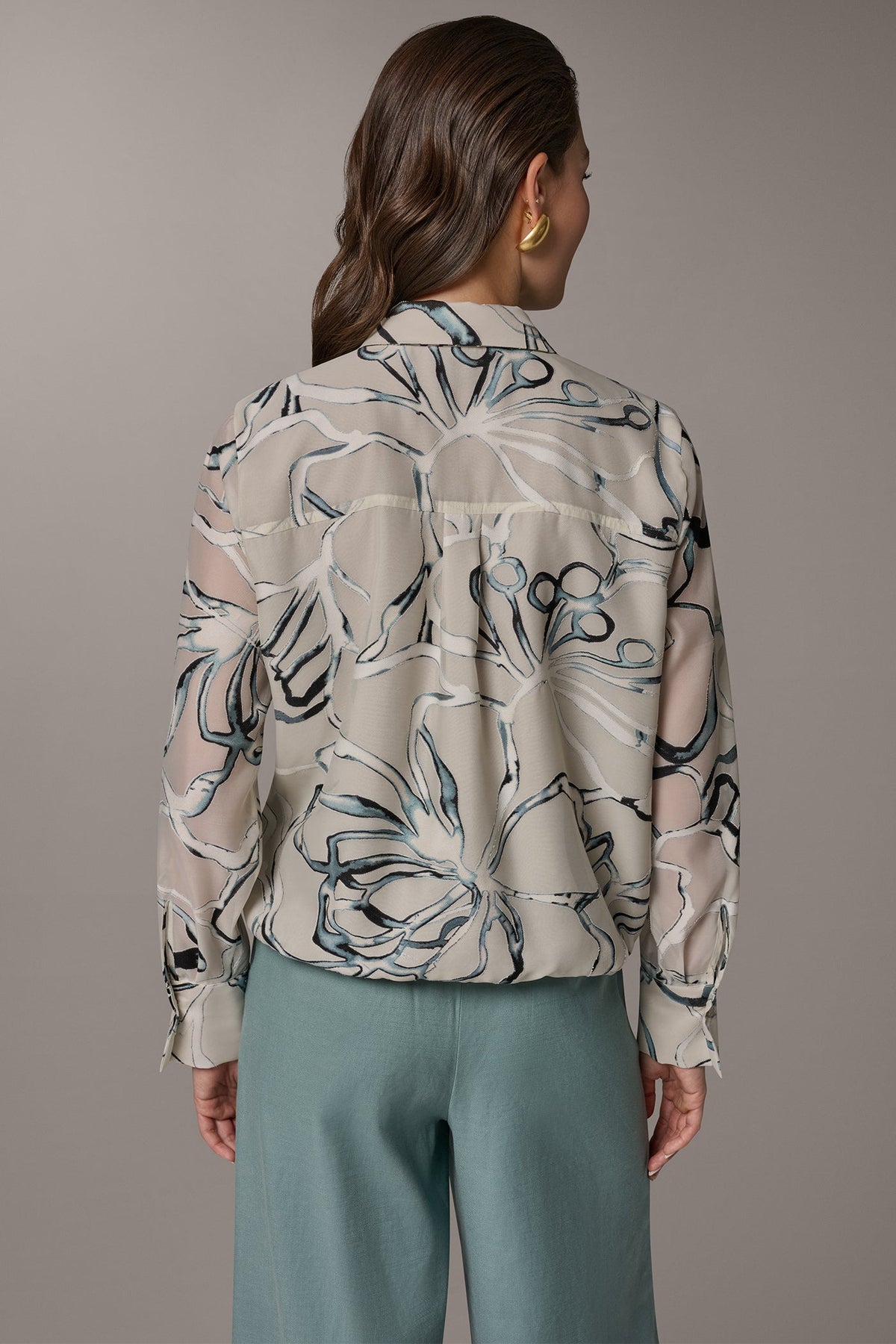Donna Karan BURNOUT DRAWSTRING HEM BLOUSE