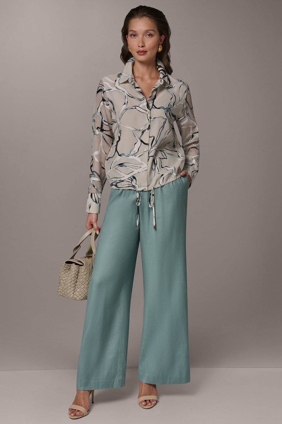 Donna Karan BURNOUT DRAWSTRING HEM BLOUSE