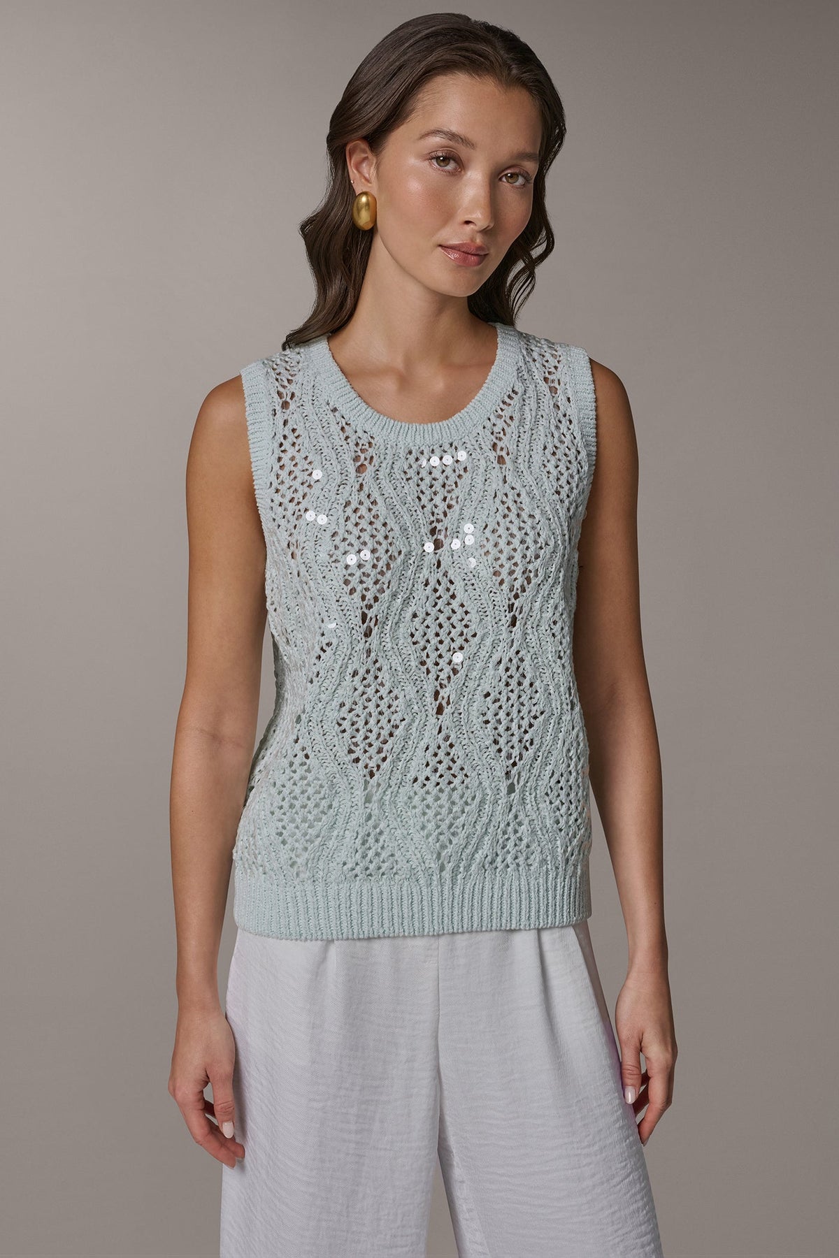 Donna Karan SEQUIN OPEN-STITCH SHELL